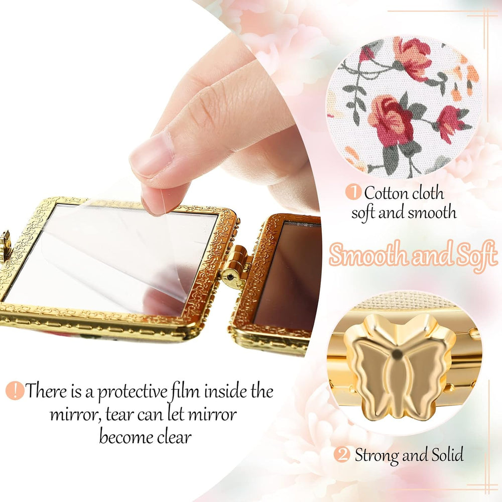 Blulu 24 Pcs Compact Mirrors for Purse Bulk Floral Pocket Mirror, Gold Edge