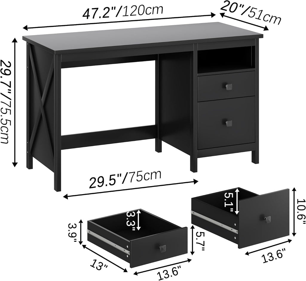 BHG 47.2" Farmhouse Desk with Drawers,Computer Desk for Home Office,Black