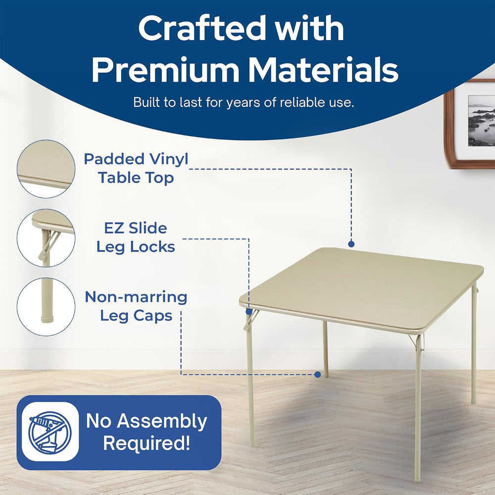 Sudden Comfort Square Folding Dining Card Table, Buff Tan, 34 x 34 x 28 In