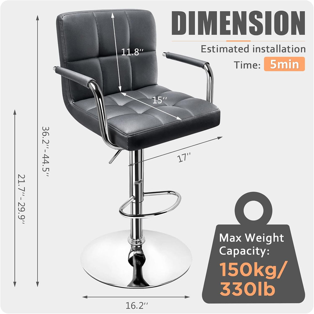 Huracan PU Leather Bar Stools Set of 2, 360° Swiveling Height Adjustable Bars...