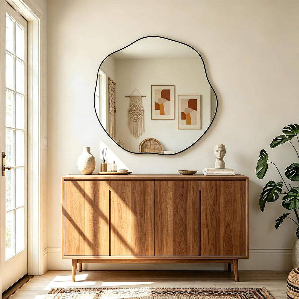 POZINO 35" Scalloped Wall Mirror, Irregular Shaped Frameless Mirror