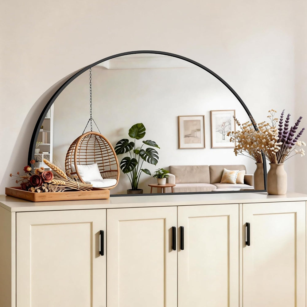 CIRCUMI Arched Wall Mirror 40”x24”, Black Arched Mirror for Entryway&Mantel