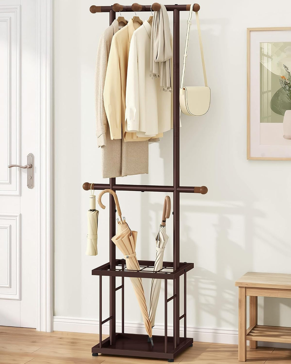 FAVOOSTY Coat Rack Freestanding with Umbrella Holder for Entryway, Bronze