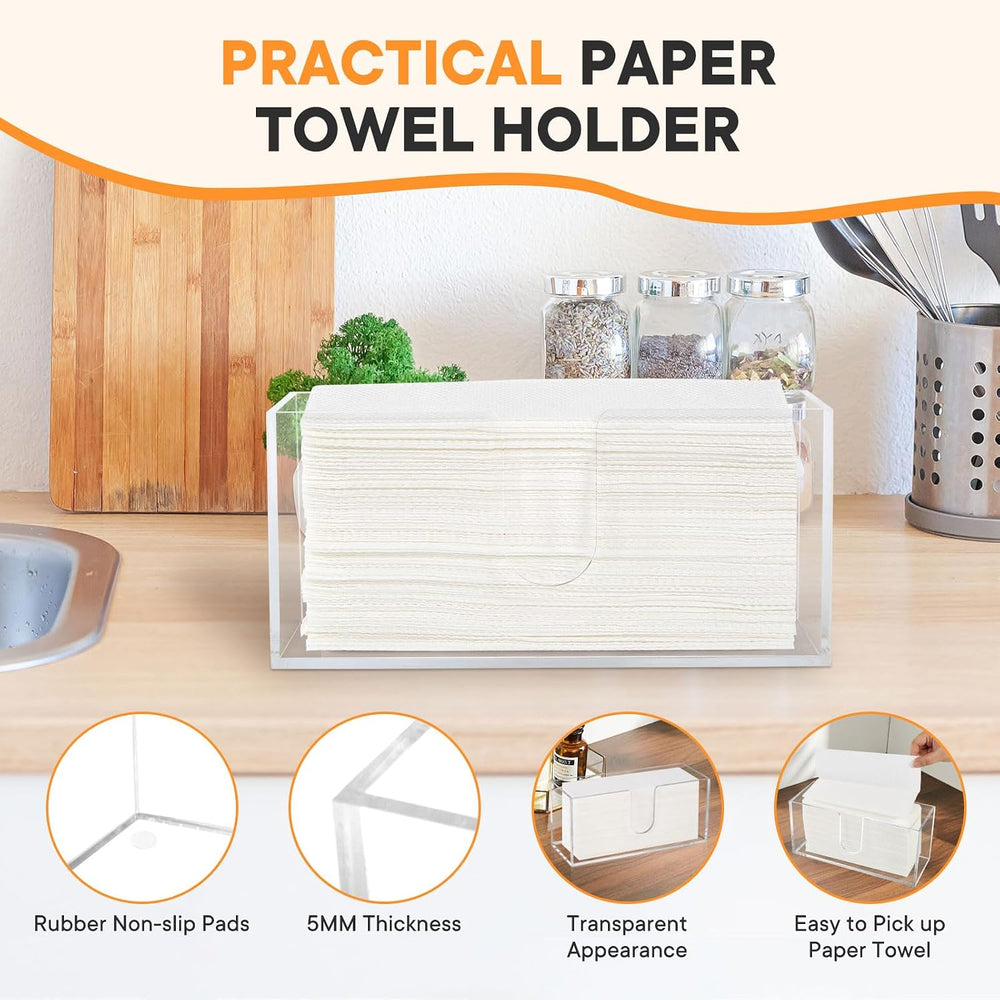 2Pcs Acrylic Paper Towel Dispenser, Paper Towel Holder Countertop Clear Multi...