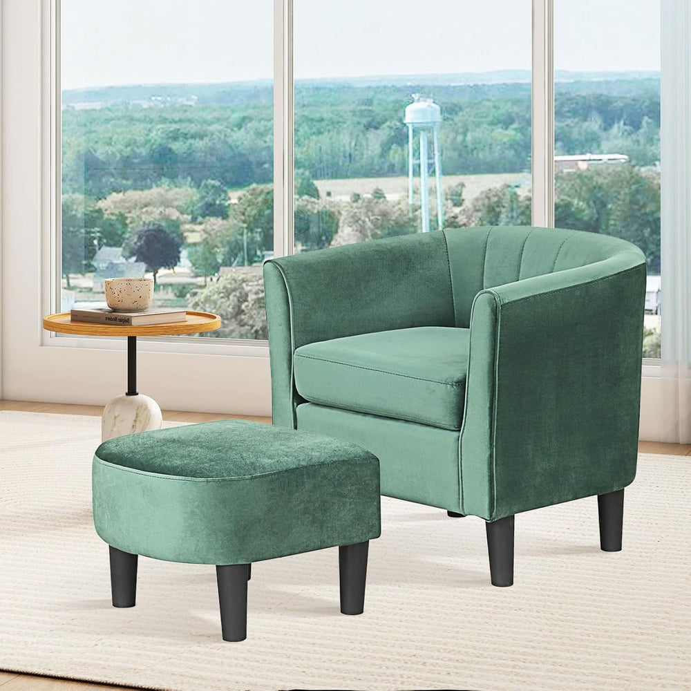 GOFLAME Accent Chair with Ottoman, Modern Velvet Fabric Barrel Chair with Foo...