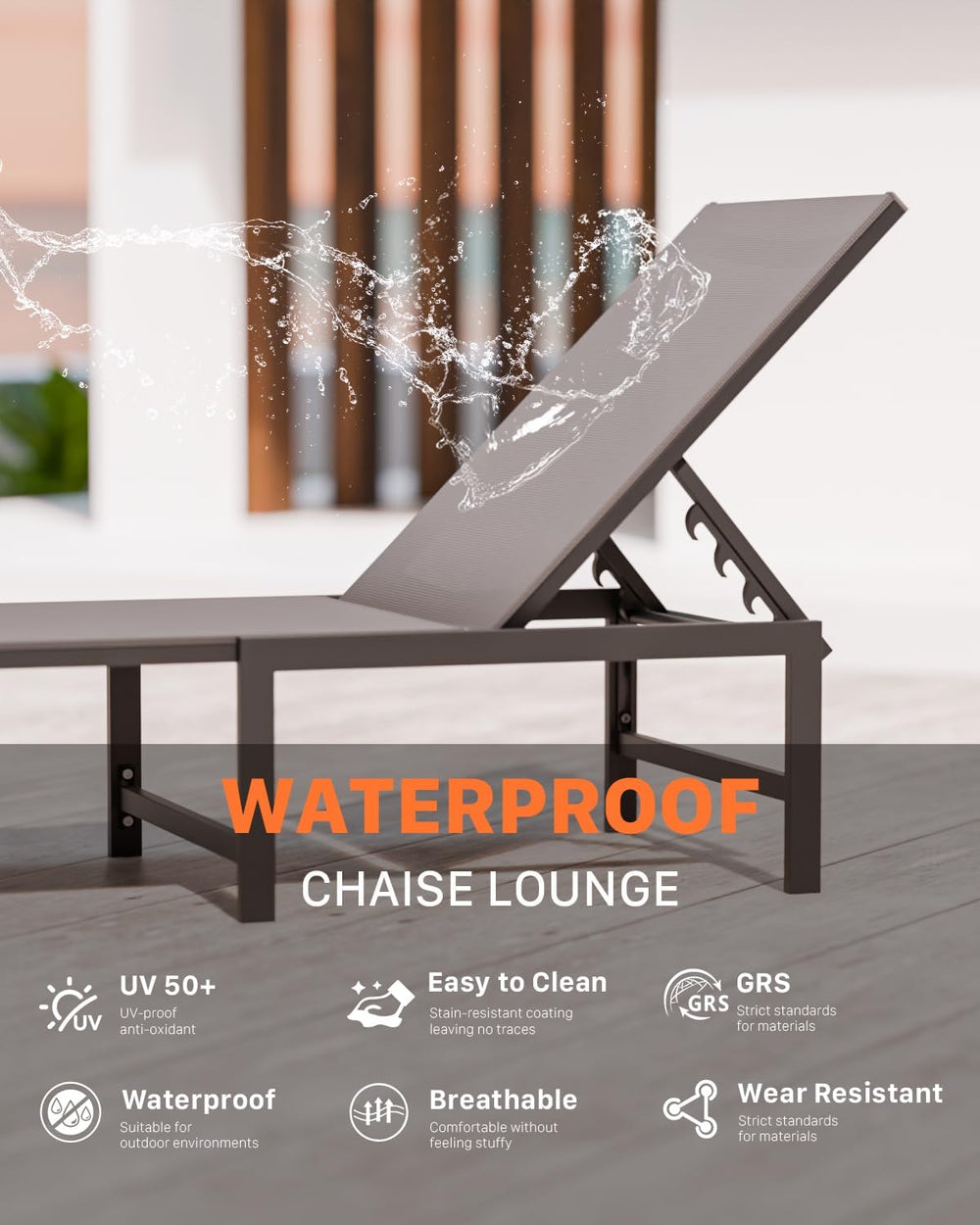 Aluminum Patio Chaise Lounge Chair Outdoor, Grey