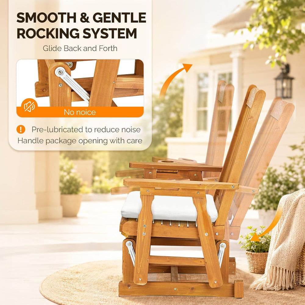 VINGLI Wooden Patio Glider with Cushion, Heavy Duty 600 LBS Outdoor Glider wi...