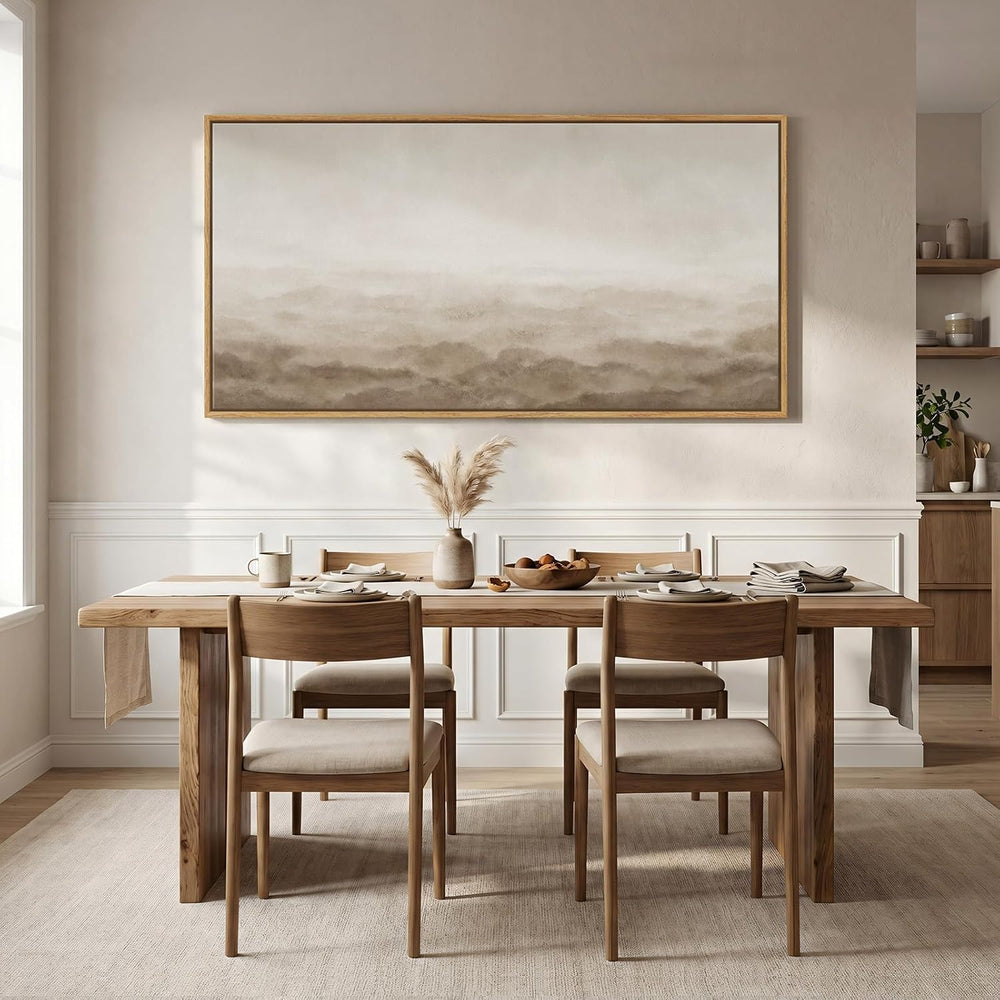 Large Framed Neutral Beige Brown Abstract Wall Art for Living Room 60x30 In