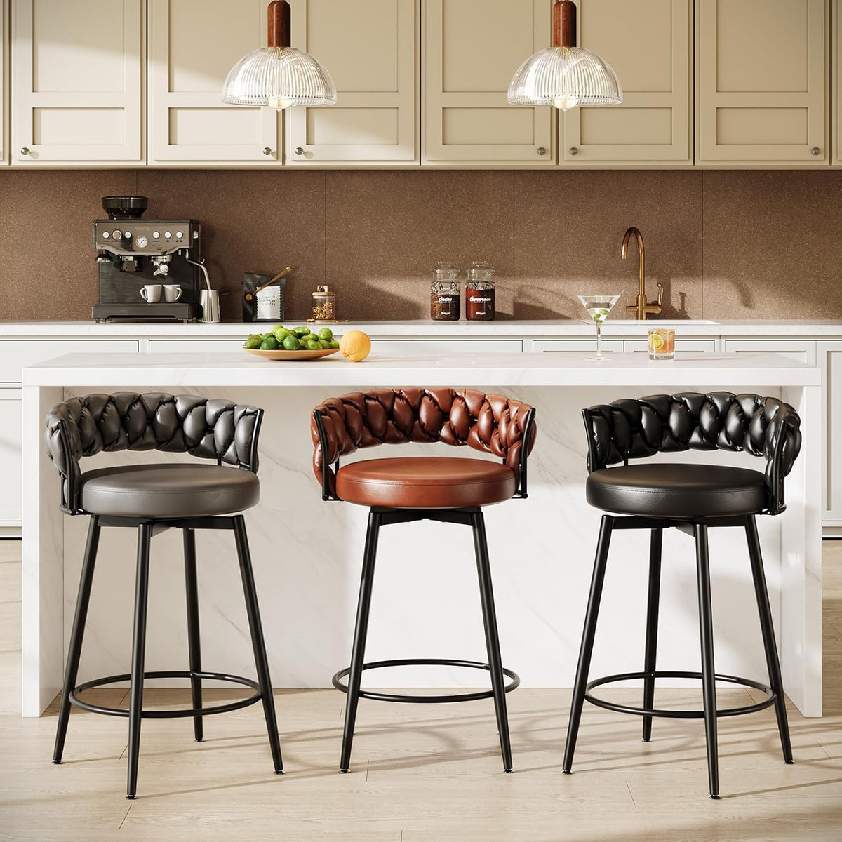 26" Counter Height Bar Stools Set of 3, Premium Faux Leather Barstools