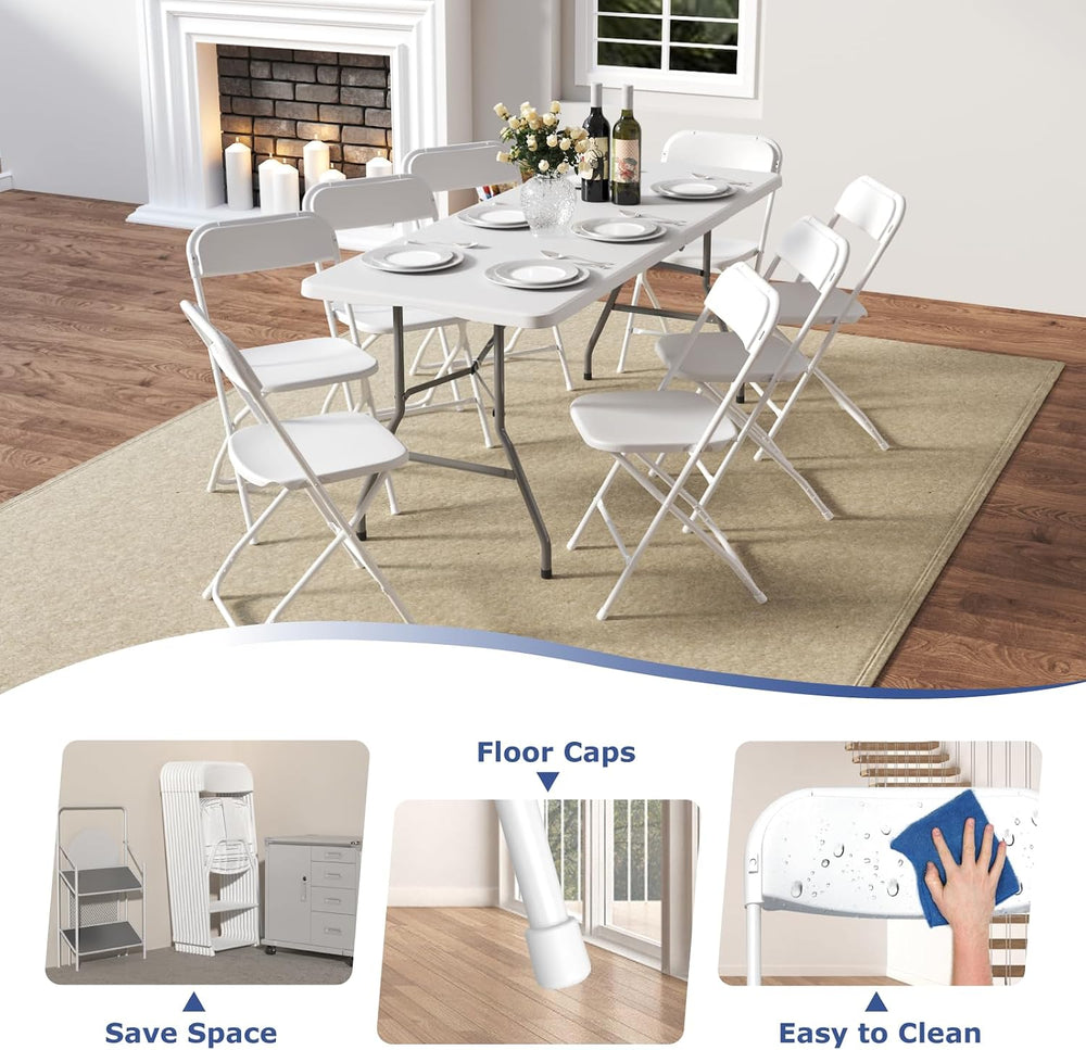 6 Pack White Folding Chairs for School Events Wedding Party Picnic