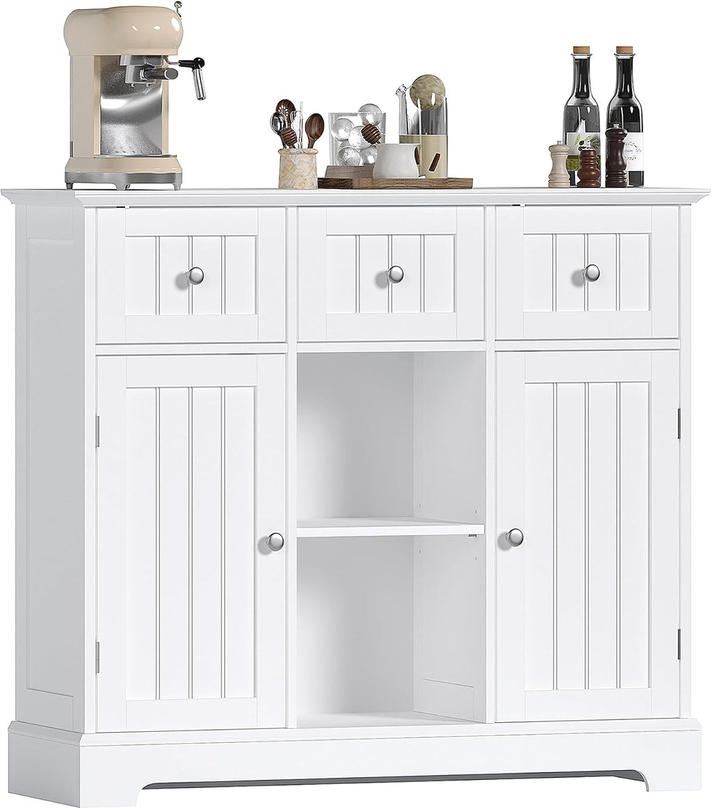 ChooChoo 35.4" Coffee Bar Cabinet with 3 Drawers and 2 Doors, White