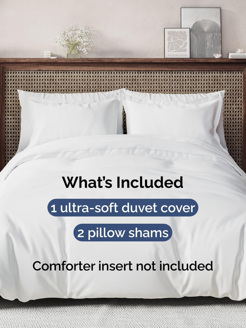 Duvet Cover Queen Size - Extra Soft 3 Piece with Zipper Closure - White