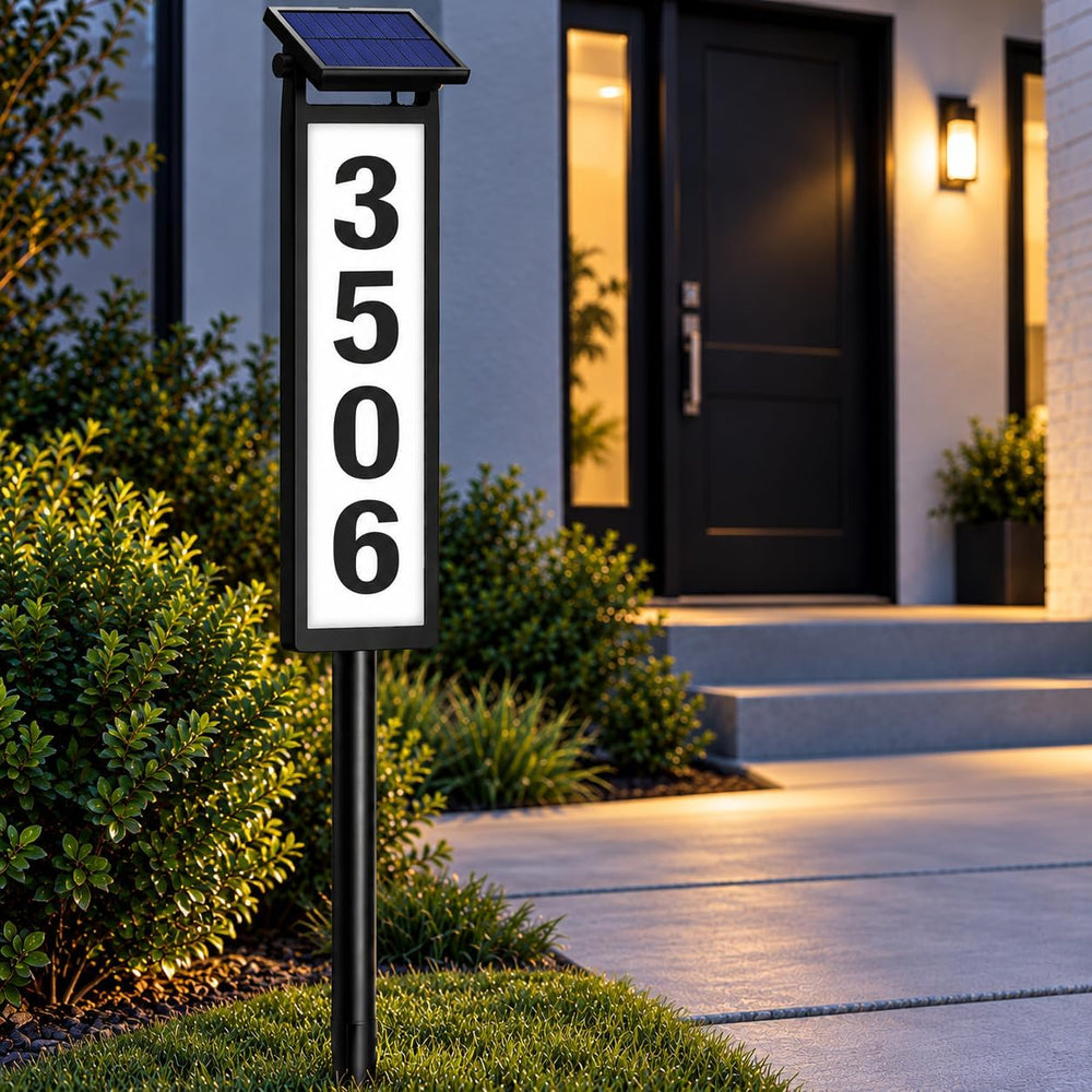 Eyrosa Solar Address Sign, Aluminum Lighted House Numbers for Outside Yard