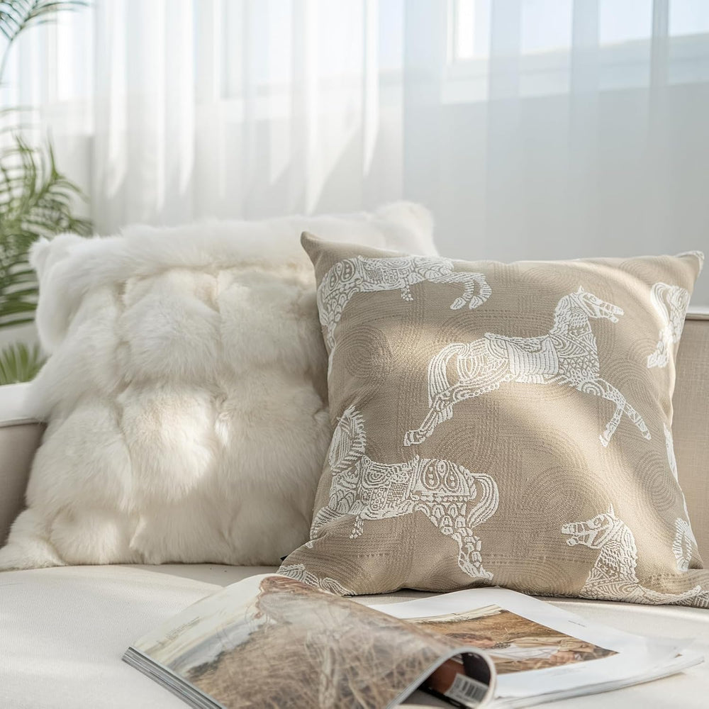 Croker Horse 18x18'' Inches Throw Pillow Cushion Cover - Beige Royal ...