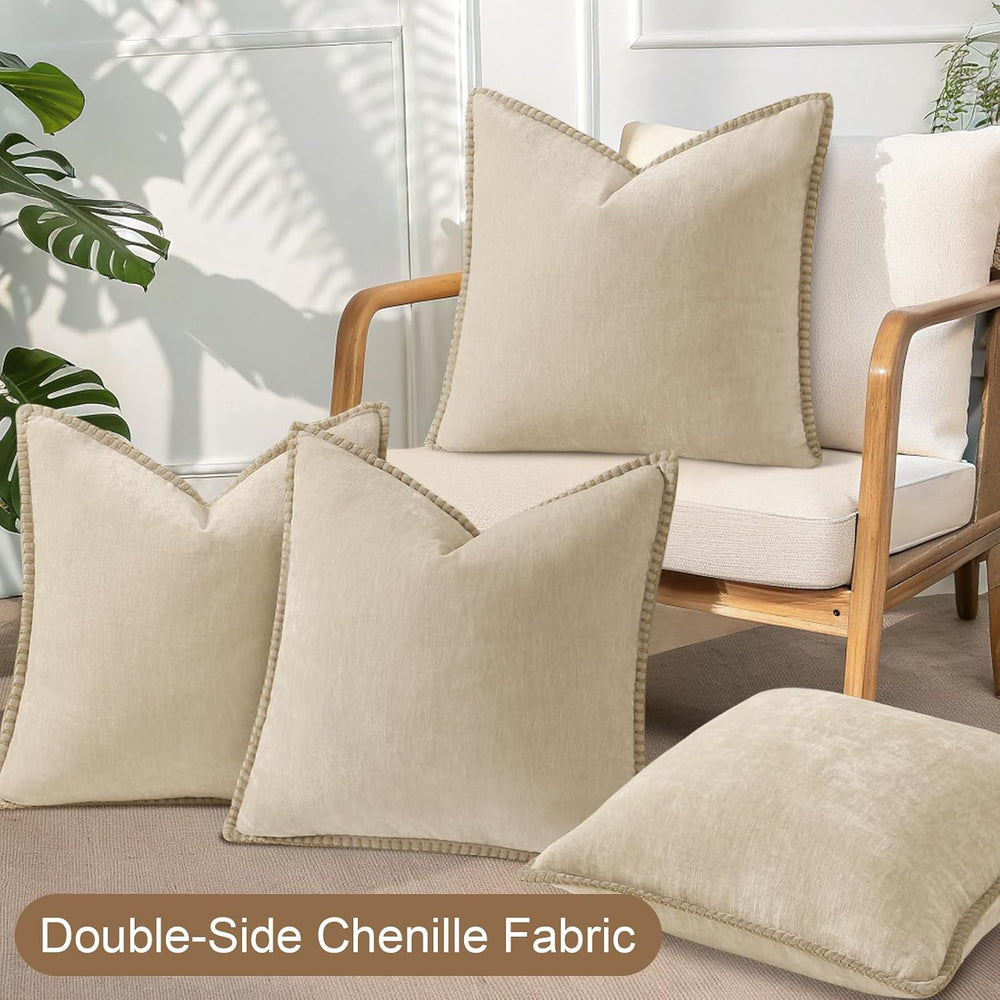 decorUhome Fall Soft Decorative Chenille Throw Pillow Covers 18x18 Set of 4