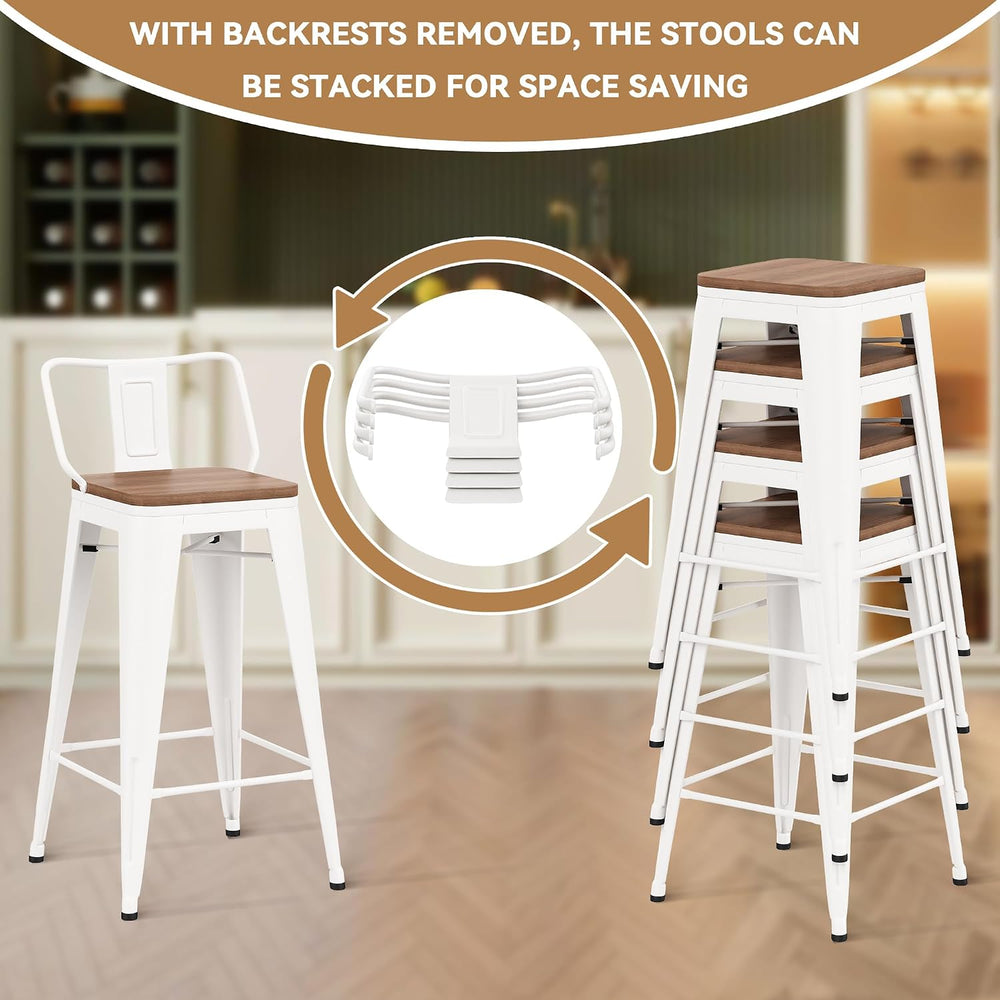 Swivel Bar Stools Set of 4 , 30” Bar Height Industrial Barstools White
