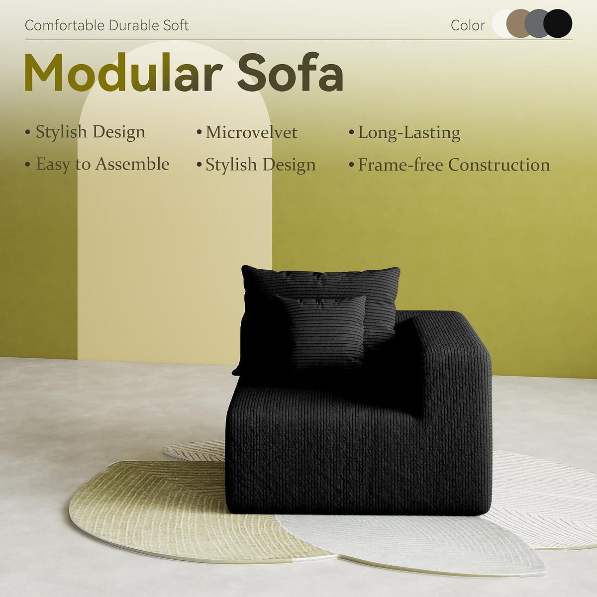 39" modular single cloud sofa, corduroy corner chair shown in use