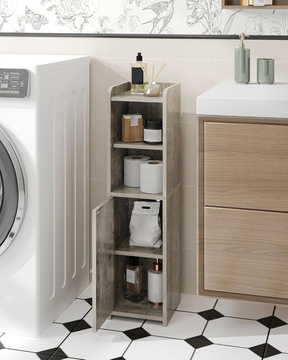 Hzuaneri Bathroom Storage Cabinet, Narrow Toilet Paper Cabinets with Doors