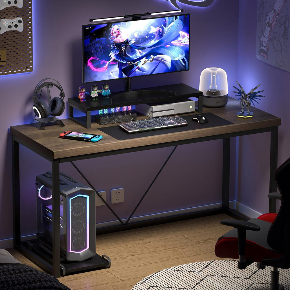 FOLUBAN Modern Home Office Desk, Rustic Wood and Metal Computer Desks, Indust...