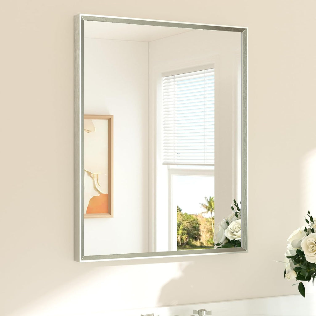 TETOTE Brushed Nickel Bathroom Mirror 24" x 30" Rectangle Beveled Frame Bathroom Vanity Mirror for Over Sink Brushed Nickel, Tempered Glass, Stronger Frame, Modern Farmhouse Bedroom, Entryway