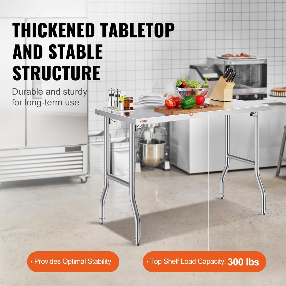 VEVOR Stainless Steel Foldable Work Table, 24 * 48 Inch Heavy Duty Food Outdoor Stainless Steel Worktable for Commercial Kitchen Restaurant