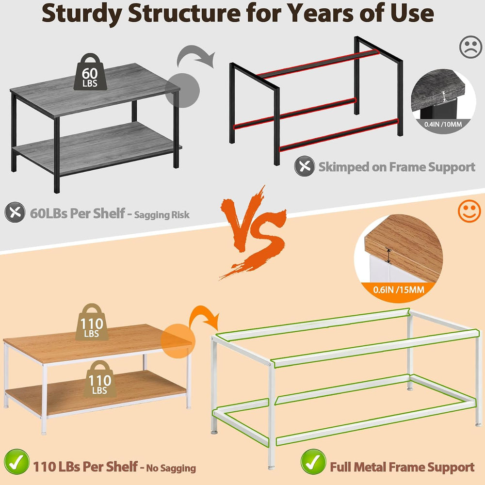 SUPER DEAL 2-Tier Coffee Table with Storage Shelf for Small Apartment Living ...