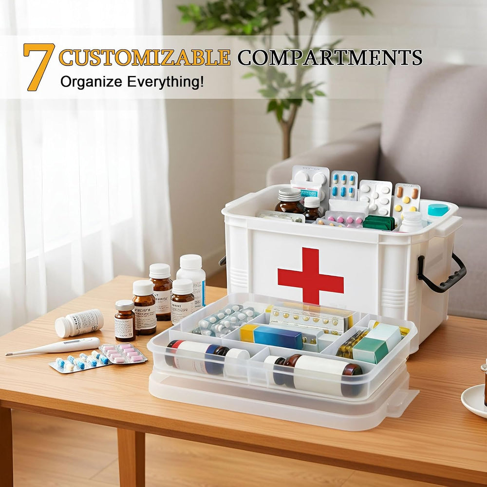 15QT Clear Medicine Organizer Box with Handle, Plastic Medicine Container wit...