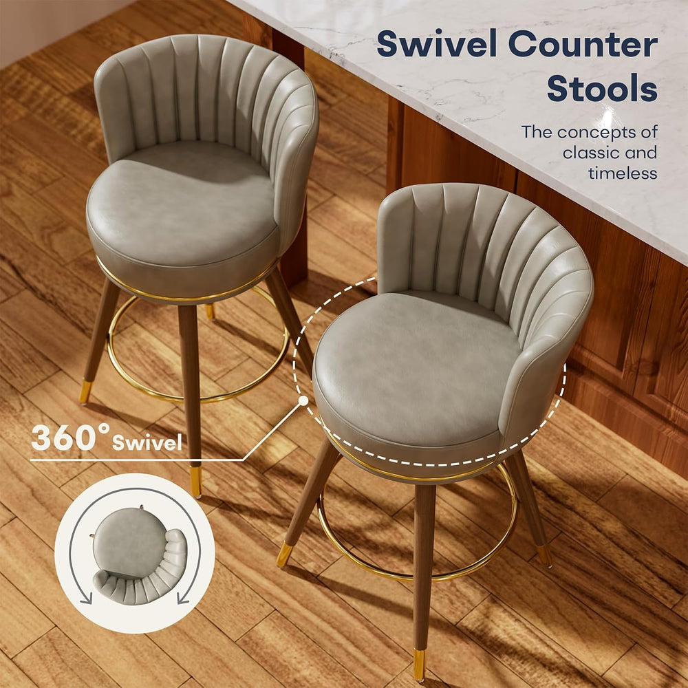 SeekFancy 24 Inch Gray Leather Swivel Counter Bar Stools Set of 4