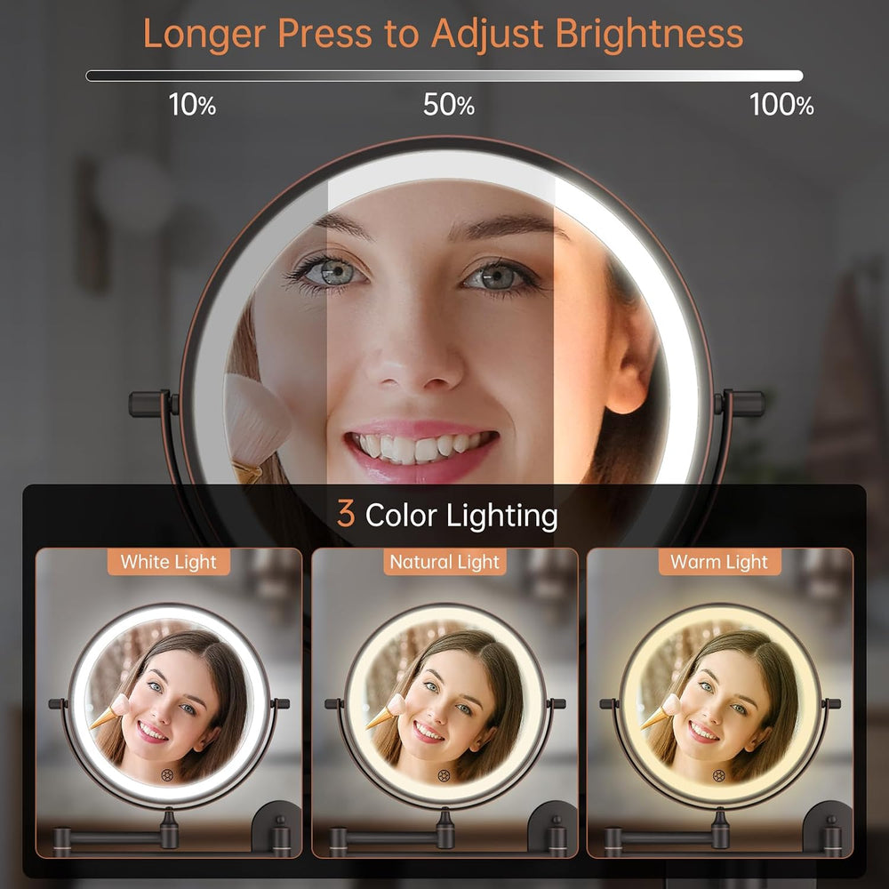 5000mAh Rechargeable Wall Mounted Lighted Makeup Mirror Double Sided 1X30X