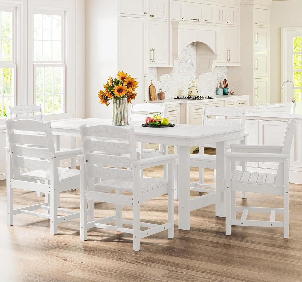 SERWALL 7 Pcs Outdoor Dining Set, 67" HDPE Dining Set for 6, White