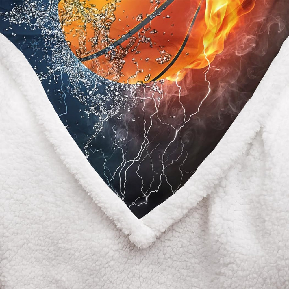 YISUEMEI Basketball Sherpa Blanket, Soft and Plush Water and Fire Collide Fle...