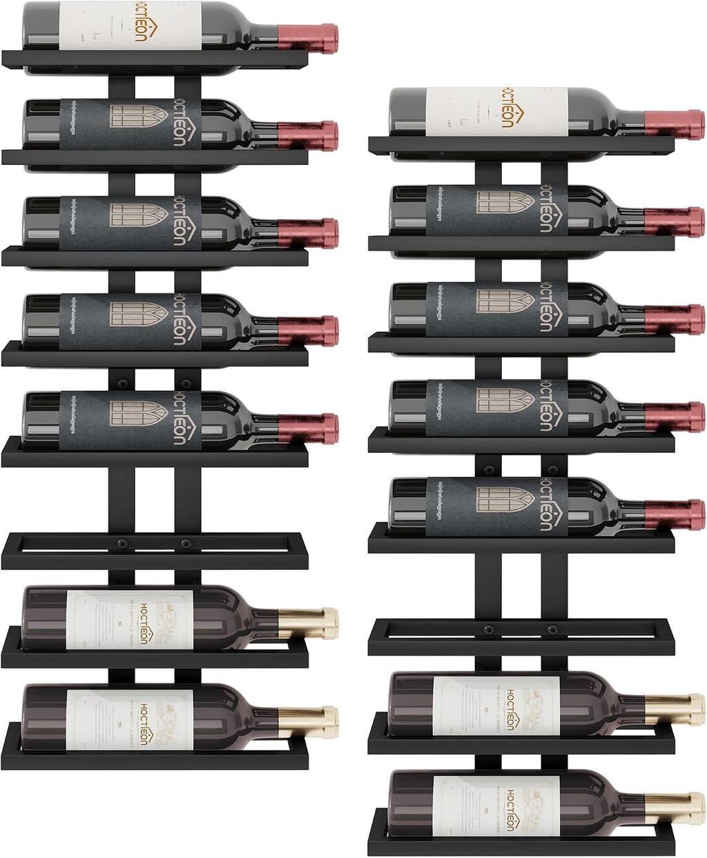 Hoctieon 2-Set 8 Tier Wall Mount Wine Rack (16 Tiers), Wall Racks for Wine Bottles Display and Storage, Hanging Bottle Organizer for Living Room, Kitchen, Wine Cellar, Bar, Black