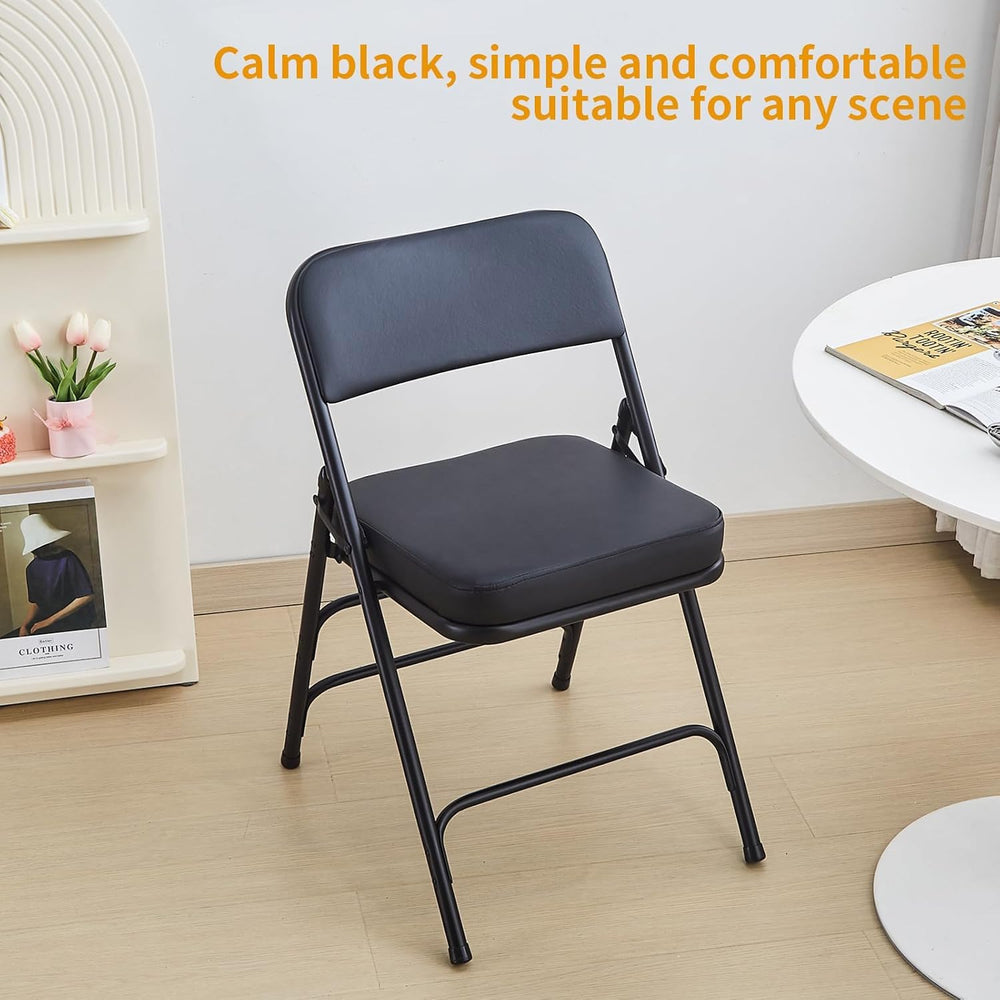 BOOSDEN Black Padded Folding Chair, Heavy Duty Folding Chair with Thick Cushi...