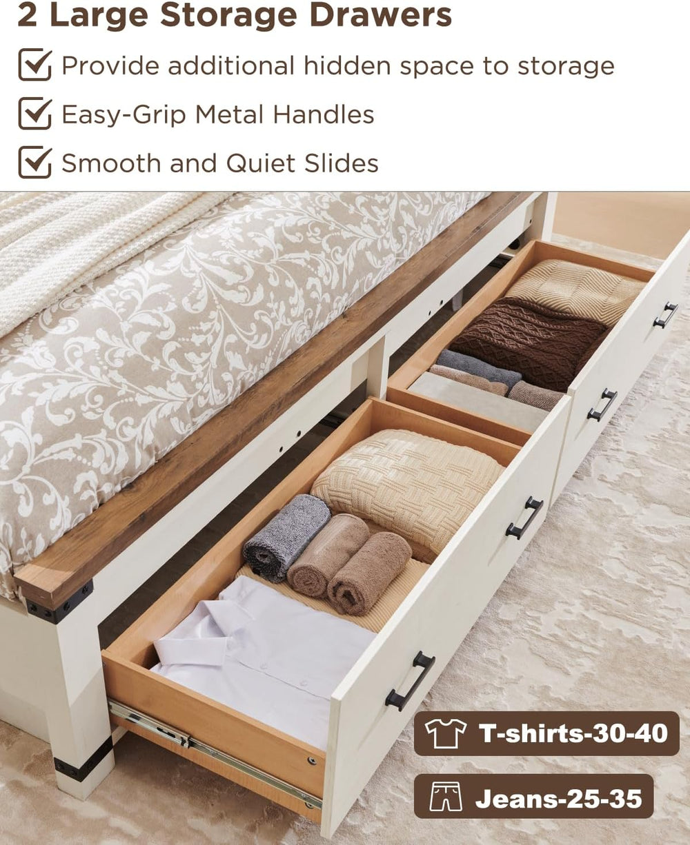 T4TREAM 54" Tall Farmhouse Queen Size Bed Frame, Antique White