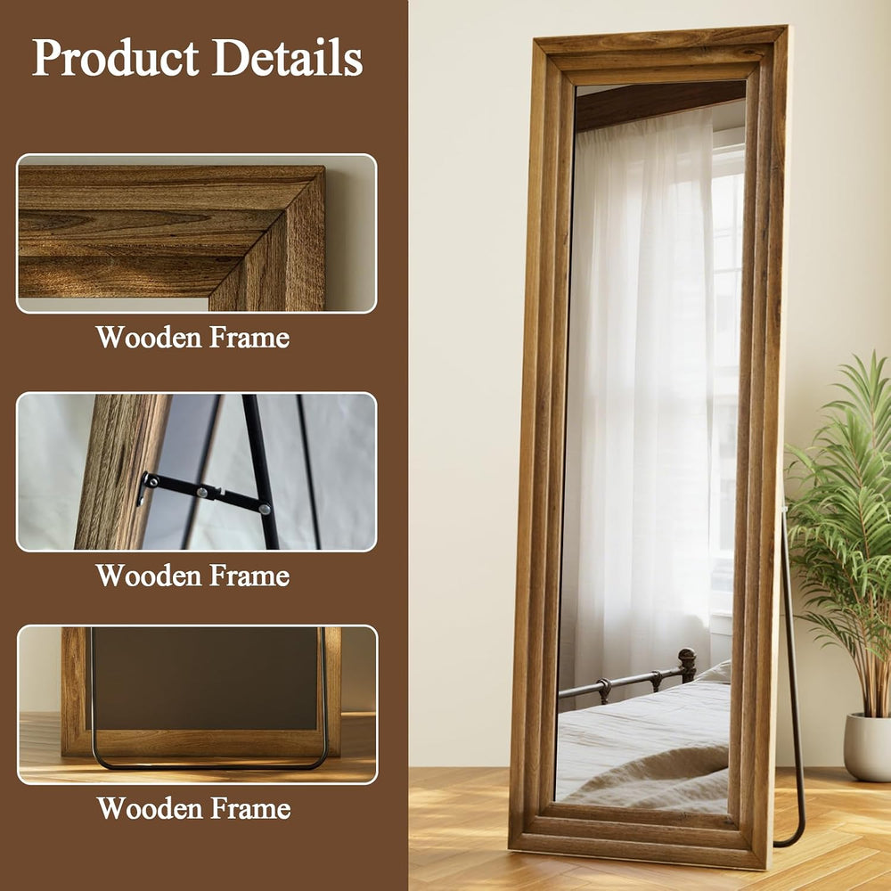 Full Length Mirror 65"X22", Brown Large Floor Mirror with Solid Woo...