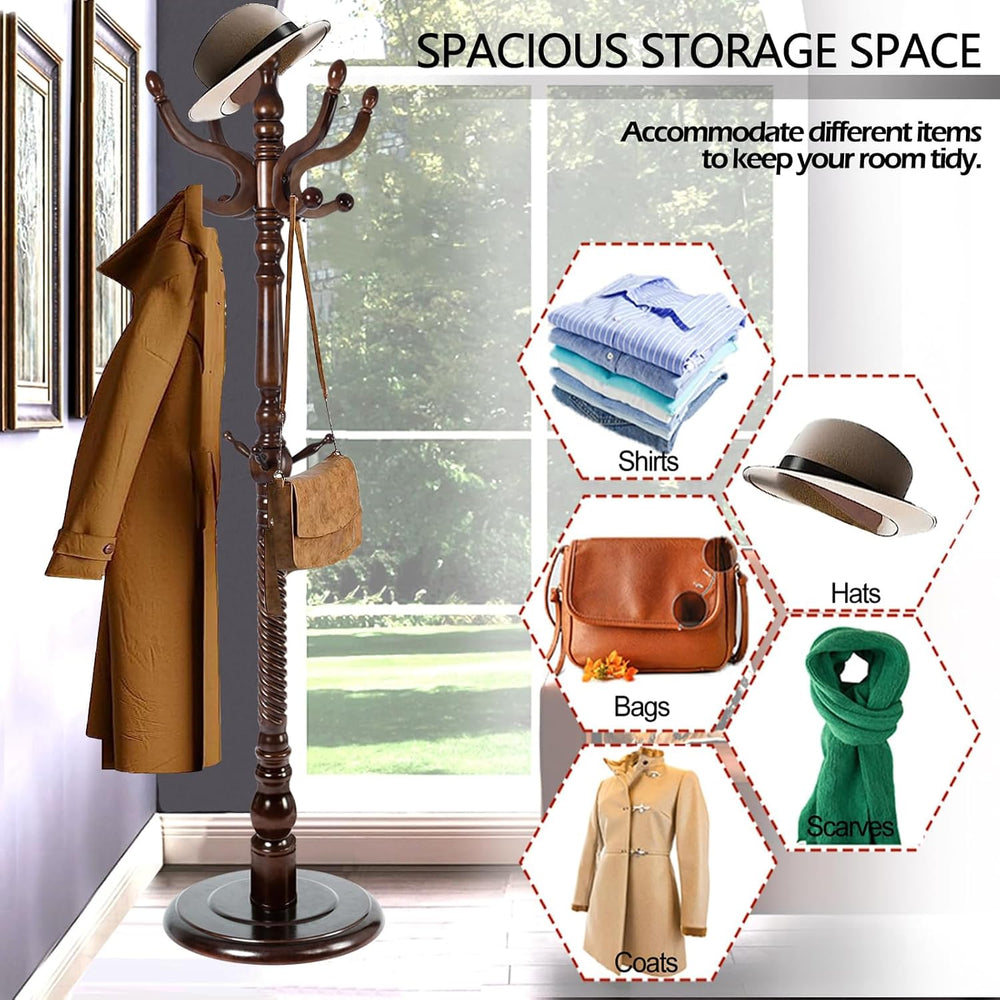 Coat Racks Free Standing with 14 Hooks, Natural Wood Coat Stands for Entryway...
