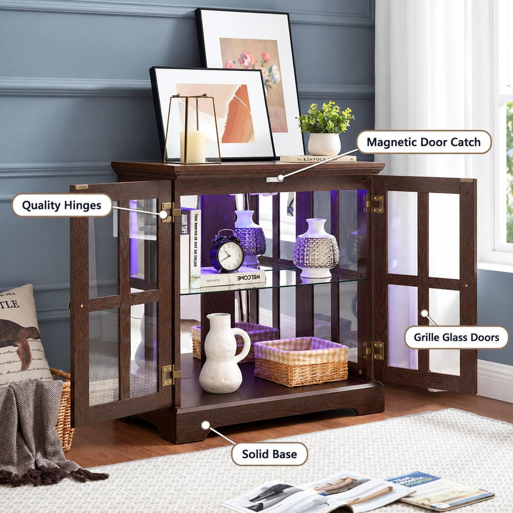 30" Curio Display Cabinet with Glass Doors, LED Light & Shelves