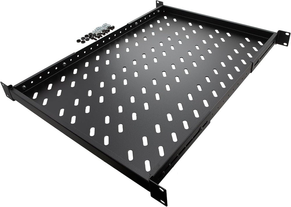 Navepoint 1U 19-Inch Fixed 4-Post Rack Mount Server Shelf with Adjustable Dep...