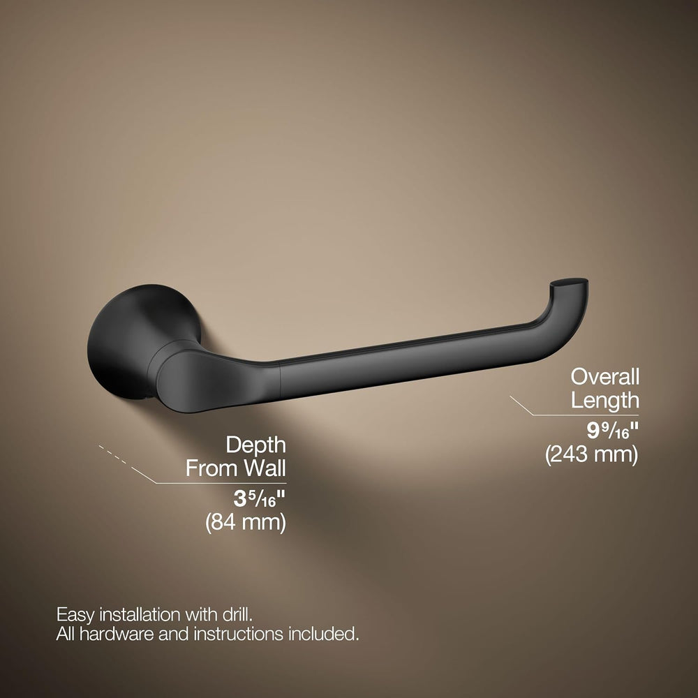KOHLER 27396-BL Simplice Towel Arm, includes Installation Hardware, Matte Black