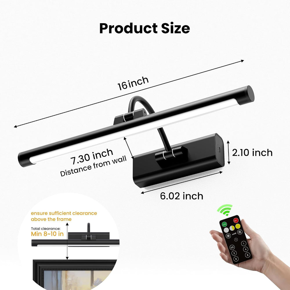 2 Pack Picture Lights for Wall 6000mAh - 16" Black Cordless Battery Powe...