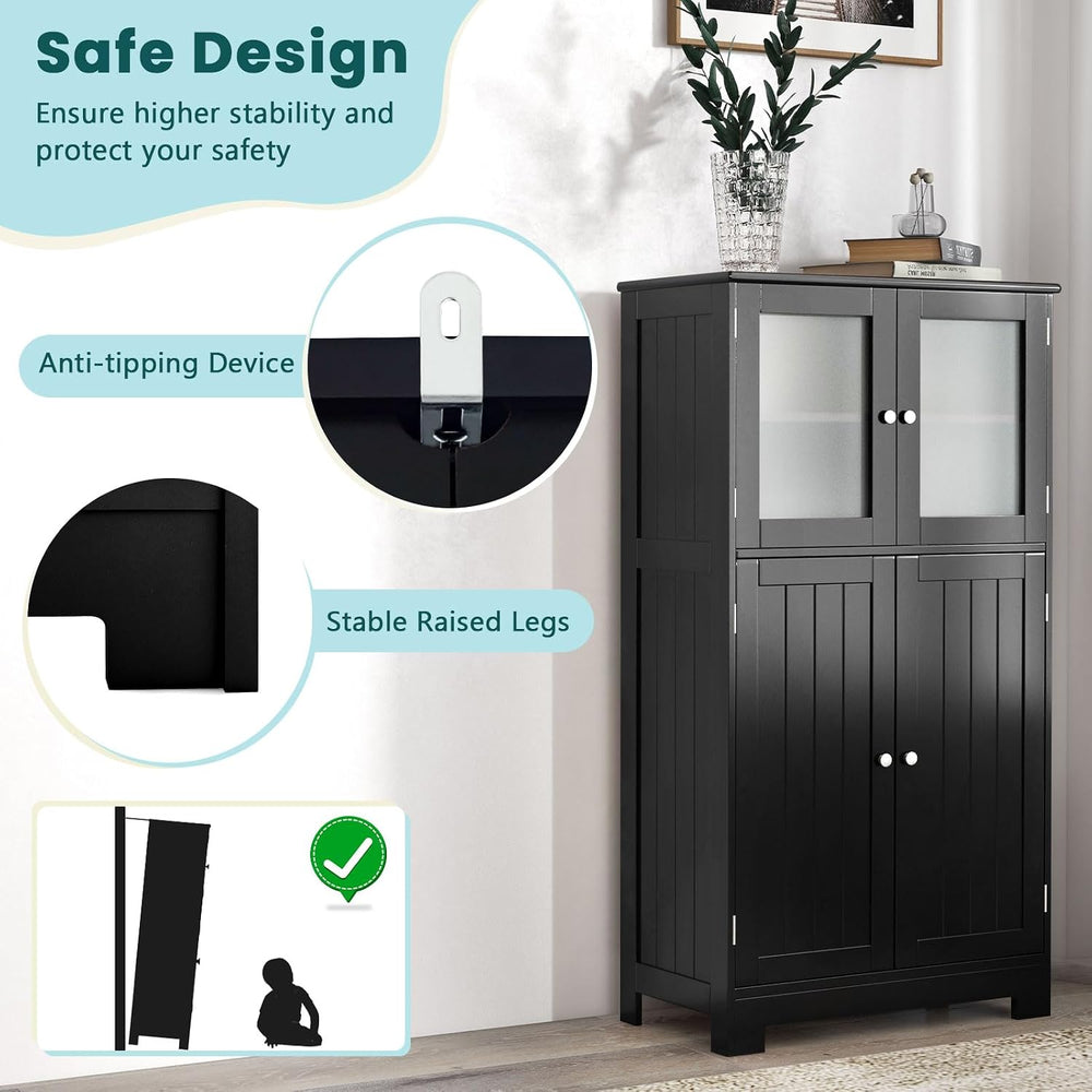 COSTWAY Bathroom Storage Cabinet, Wooden Linen Storage Organizer Cupboard wit...