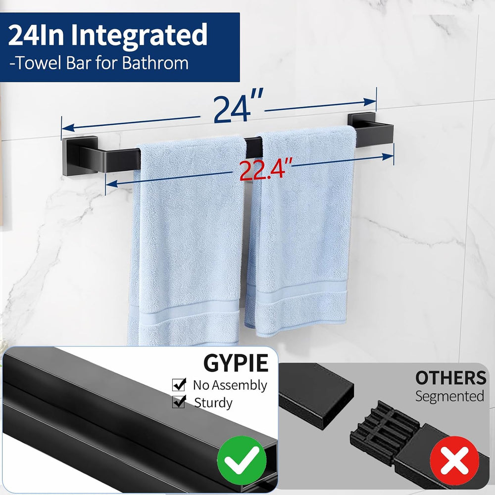 Gypie Bathroom Accessories Set Wall Mounted, 5-Piece 24In Matte Black