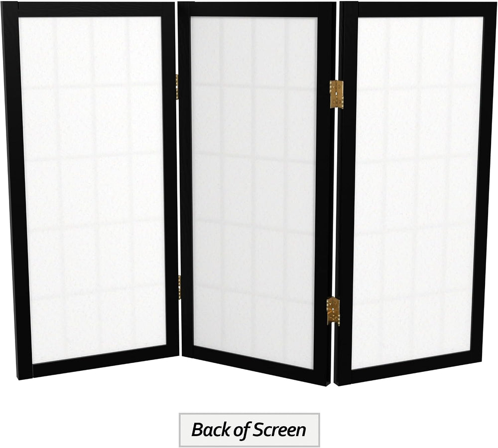 2 ft. Short Desktop Window Pane Shoji Screen - Black - 3 Panels
