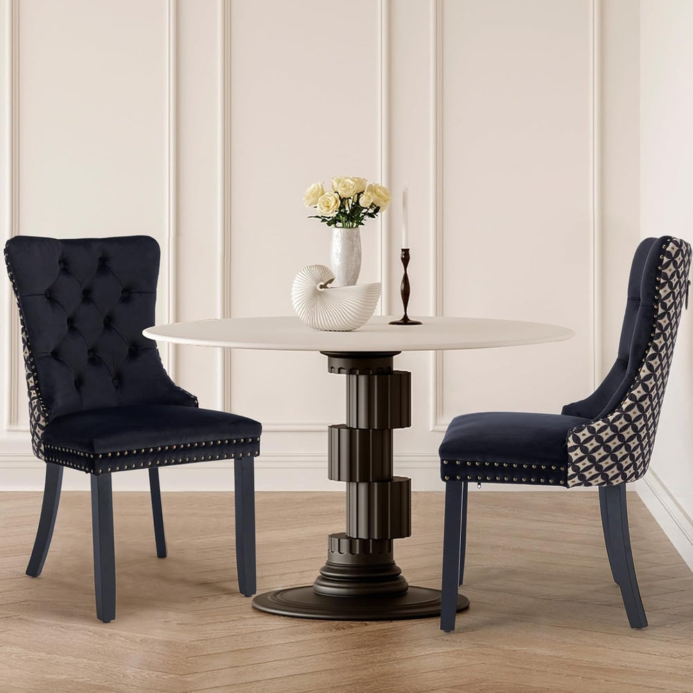 Velvet Upholstered Dining Chairs Set of 2, Modern Style Kitchen Side Chairs w...