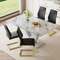 JUFU 5-Piece Dining Table Set for 4, 63-Inch Faux Marble with PU Chairs