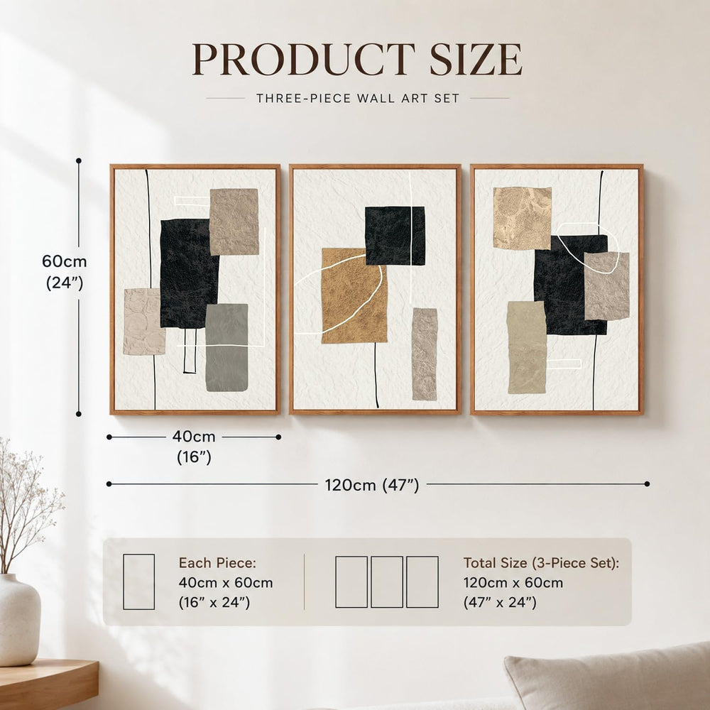 KAIRNE Neutral Abstract Framed Wall Art Set 3,16x24 Beige Black Wall Decor