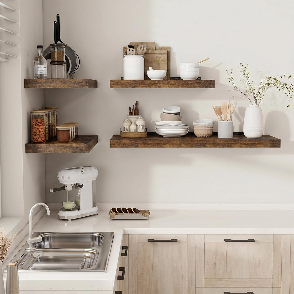Vivelove Deep Floating Shelves 48x12” Set of 2, Rustic Brown