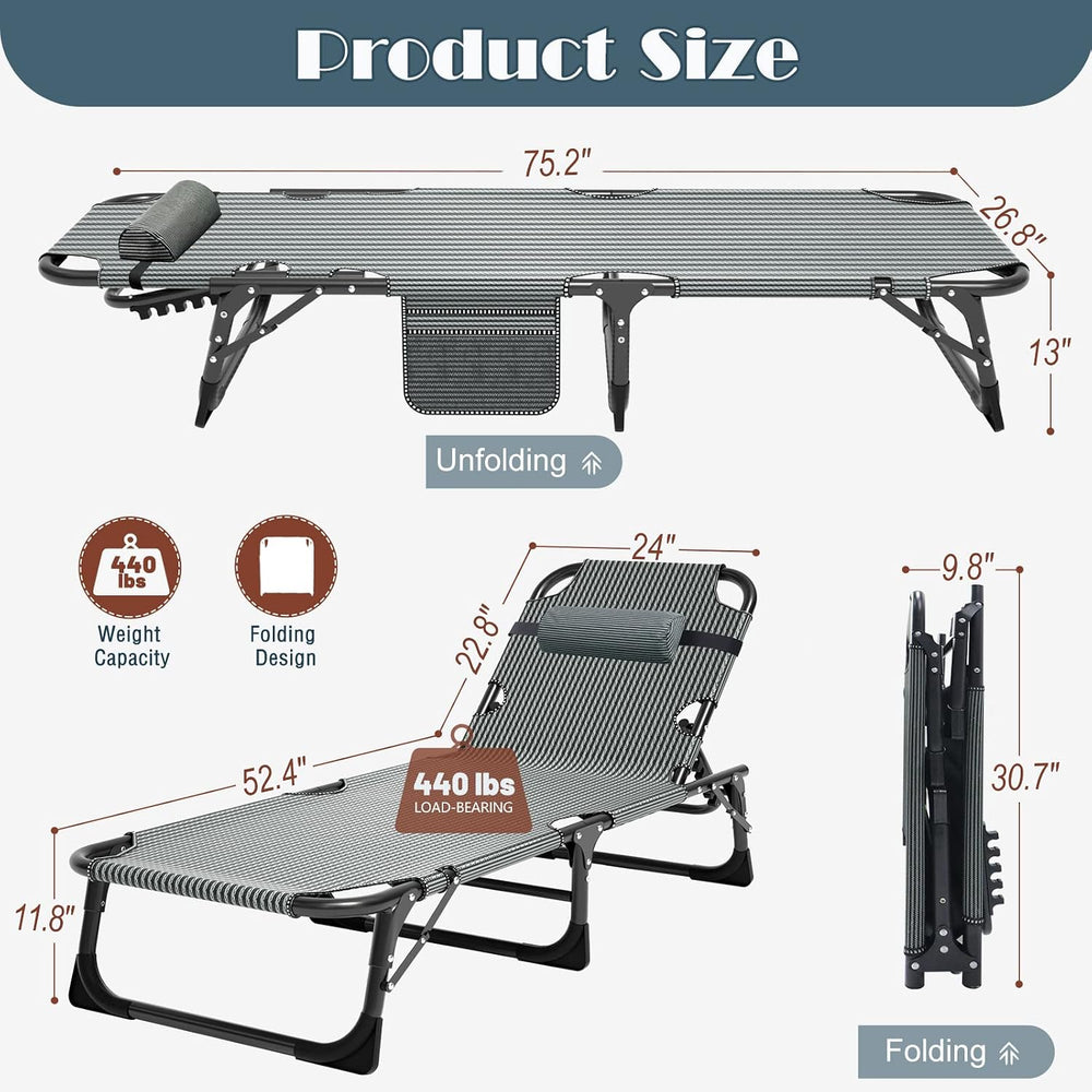 DoCred Chaise Lounge Chair, 5-Position Folding Outdoor Lounge Chair