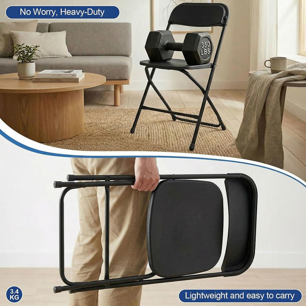 Black Folding Chairs Plastic Foldable Party Chairs 6 Pack