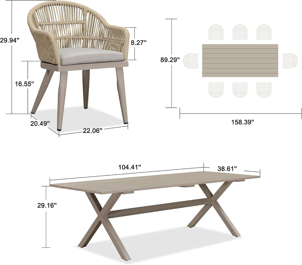 PURPLE LEAF 9 Pieces Patio Dining Set with Longer Table, Champagne
